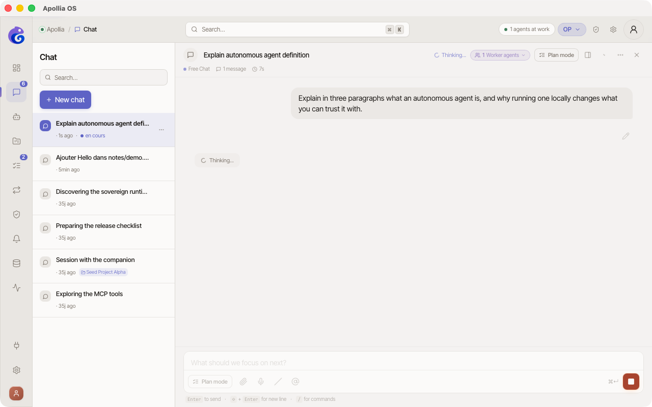 conversation avec un message utilisateur et une réponse IA en cours de streaming, formatage markdown rendu (suite)